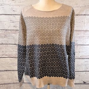 BOUTIQUE Sweater Wide Neck Ombre Geometric Print Gray/Blue-XL